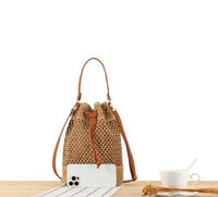 Medium Size Draw String Two-toned Paper Straw Bucket Bag