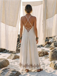 Open Back Maxi Dress – Halter Neck Bohemian Sundress Summer