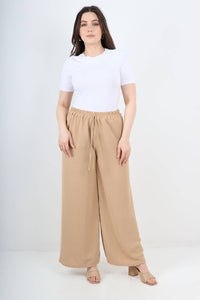 Italian Elastic Waistband Drawstring Wide Leg Trousers
