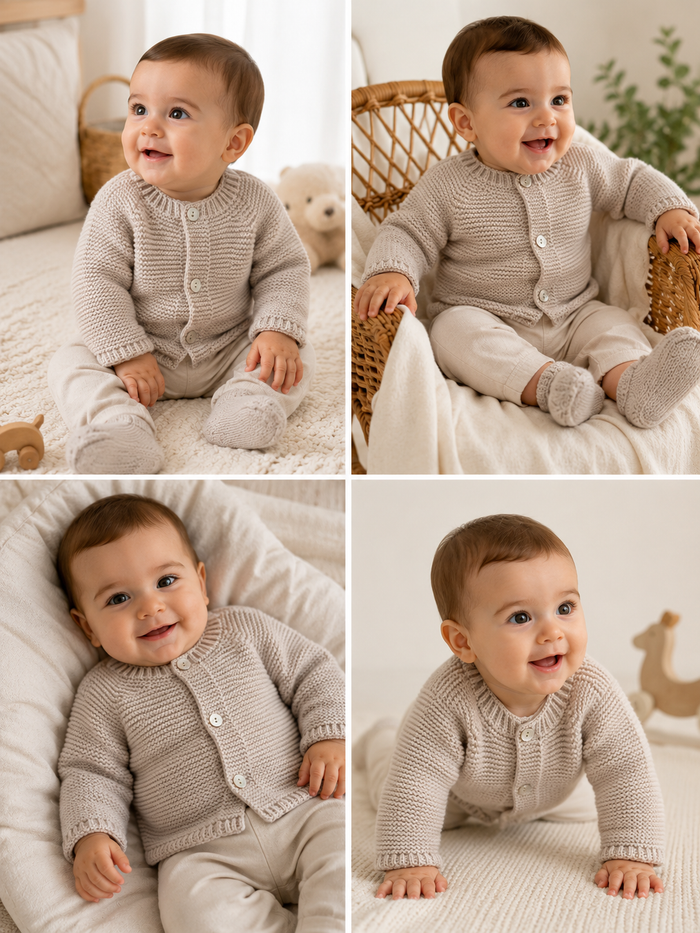 BABY JACKET 100% acrylic: Stone / Various Sizes