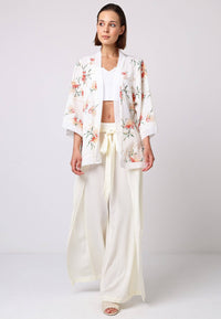 Short Kimono Top in White Floral Print