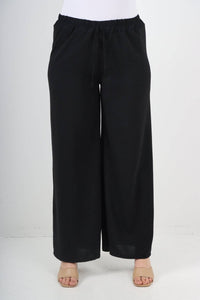 Italian Elastic Waistband Drawstring Wide Leg Trousers