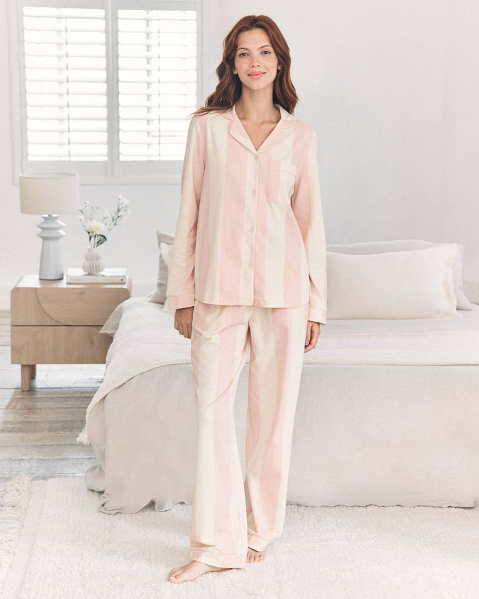 Chelsea Peers - Organic Cotton Stripe Long Pyjama Set - Dusky Pink