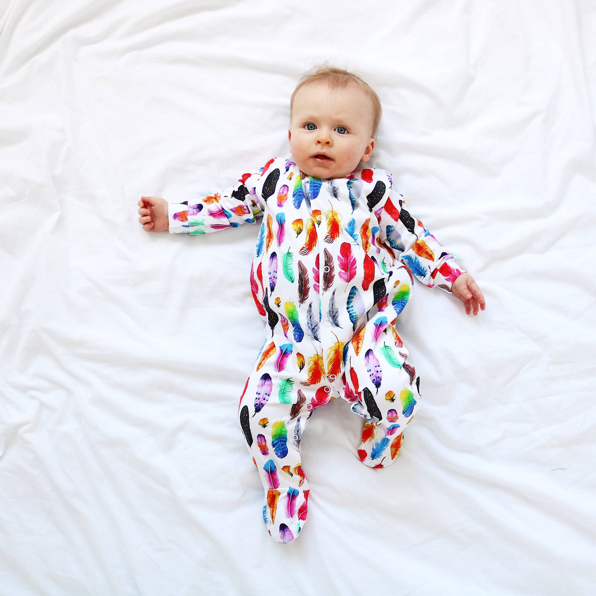 Unisex Baby Cotton Sleepsuit (Onesie) Rainbow Feather Print