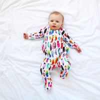 Unisex Baby Cotton Sleepsuit (Onesie) Rainbow Feather Print