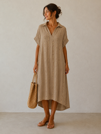Linen Cotton Collared Stripe Dress