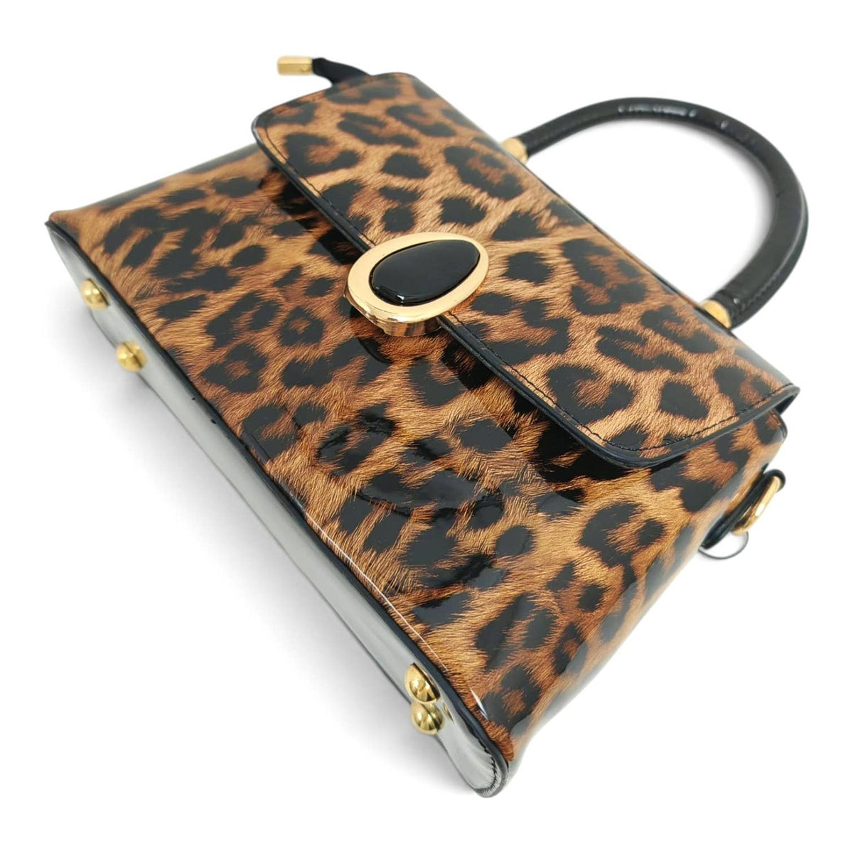 Elegant Glossy Leopard Print Top Handle Handbag-912-2