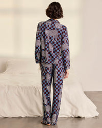 Midnight Checkerboard Leopard Print Long Pyjama Set