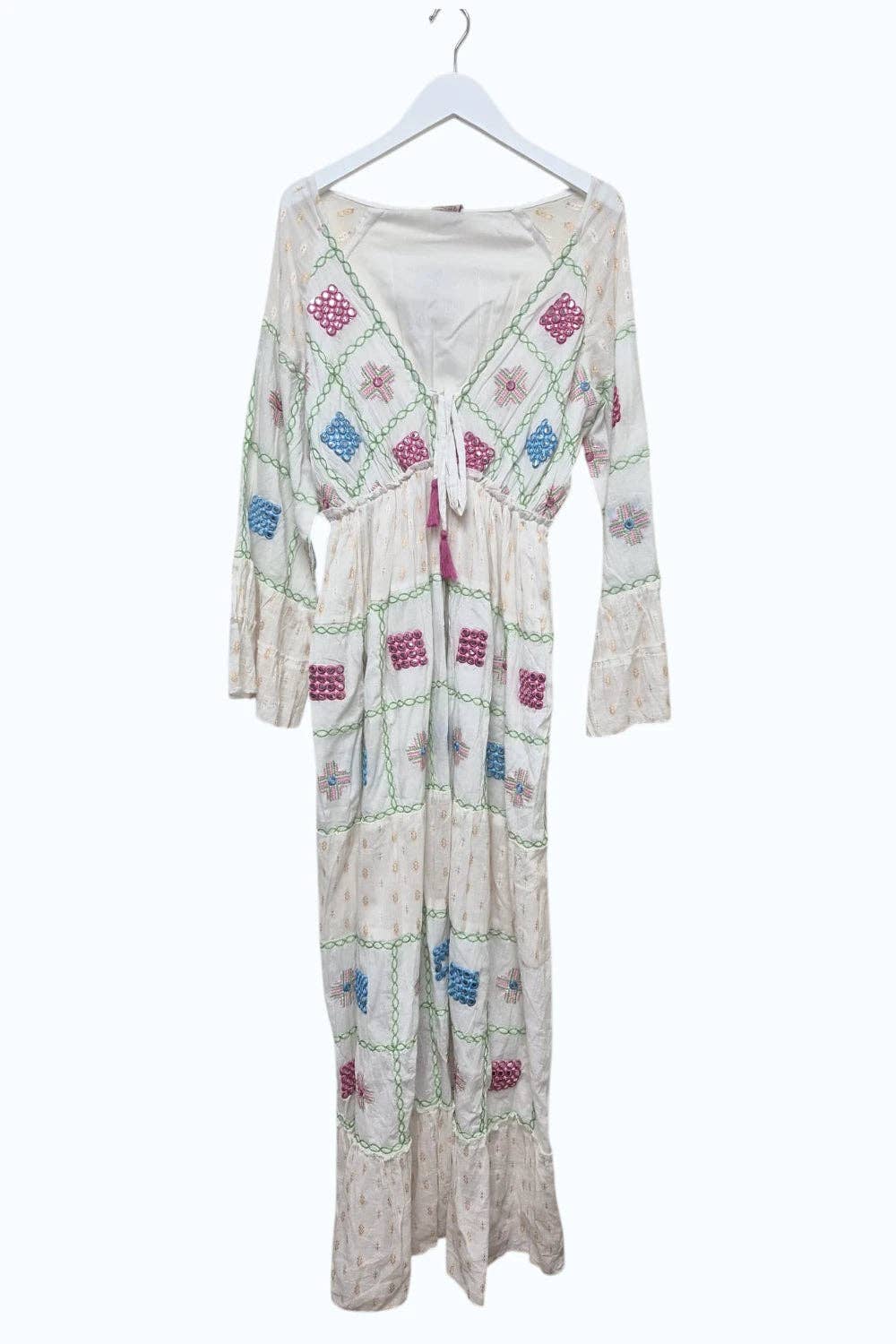 Womens Embroidered Boho Cotton Maxi Dress - 2 colours