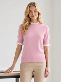 Lace Frill Short-Sleeve Knit Top