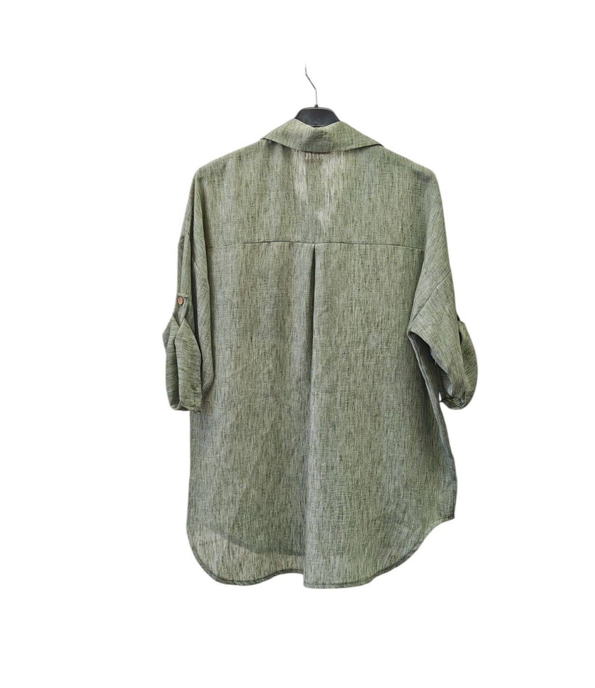 Italian One Size Full Button Linen Shirt Blouse with Pocket