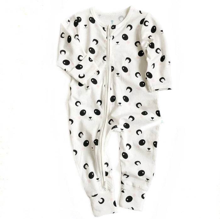 Panda Print Footless Zipped Baby Jumpsuit