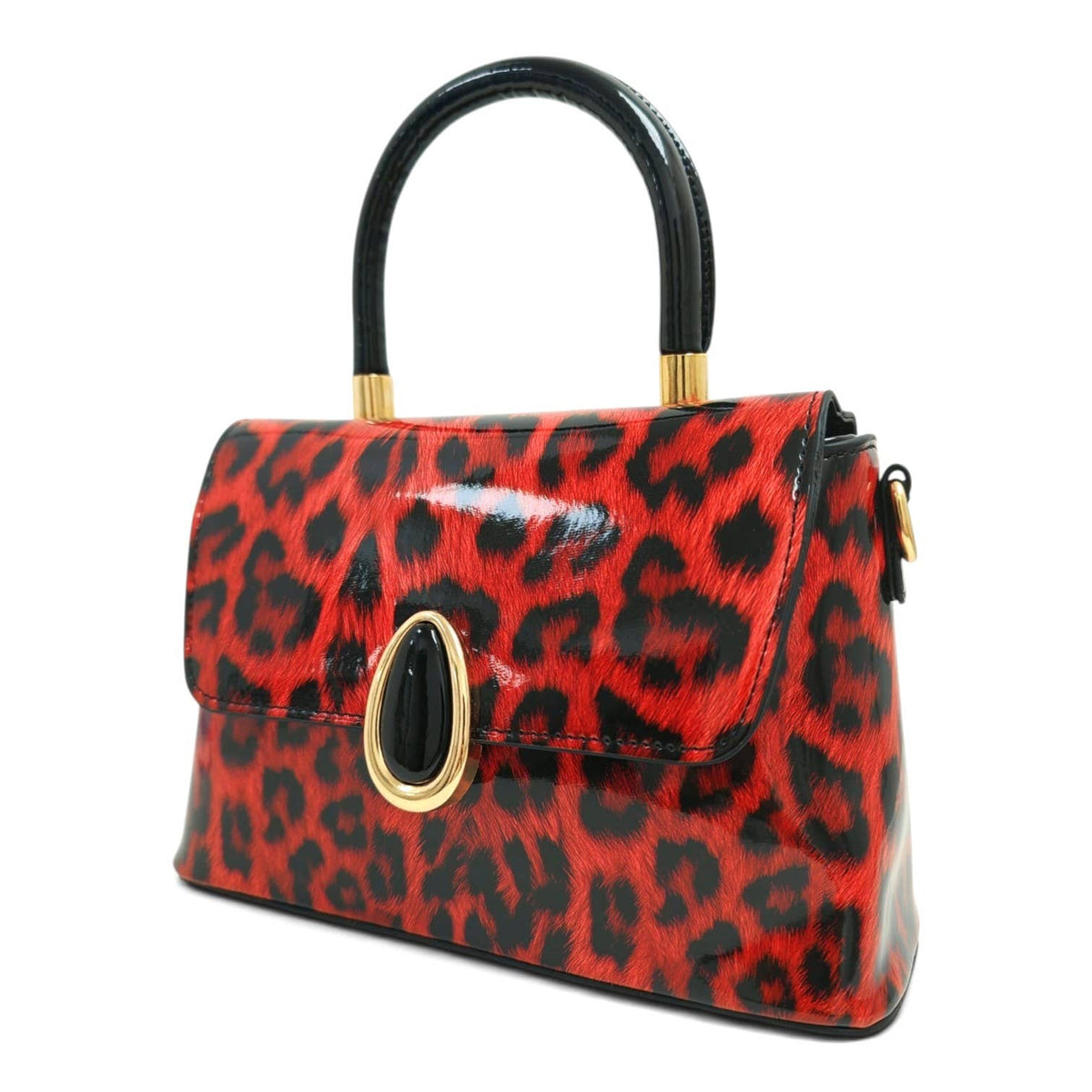 Elegant Glossy Leopard Print Top Handle Handbag-912-2