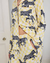 Zebra Checkerboard Print Long Pyjama Set