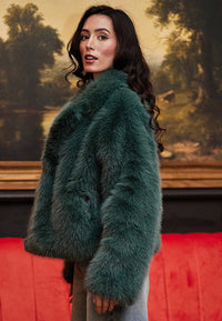 Faux Fur Short Coat in Teal