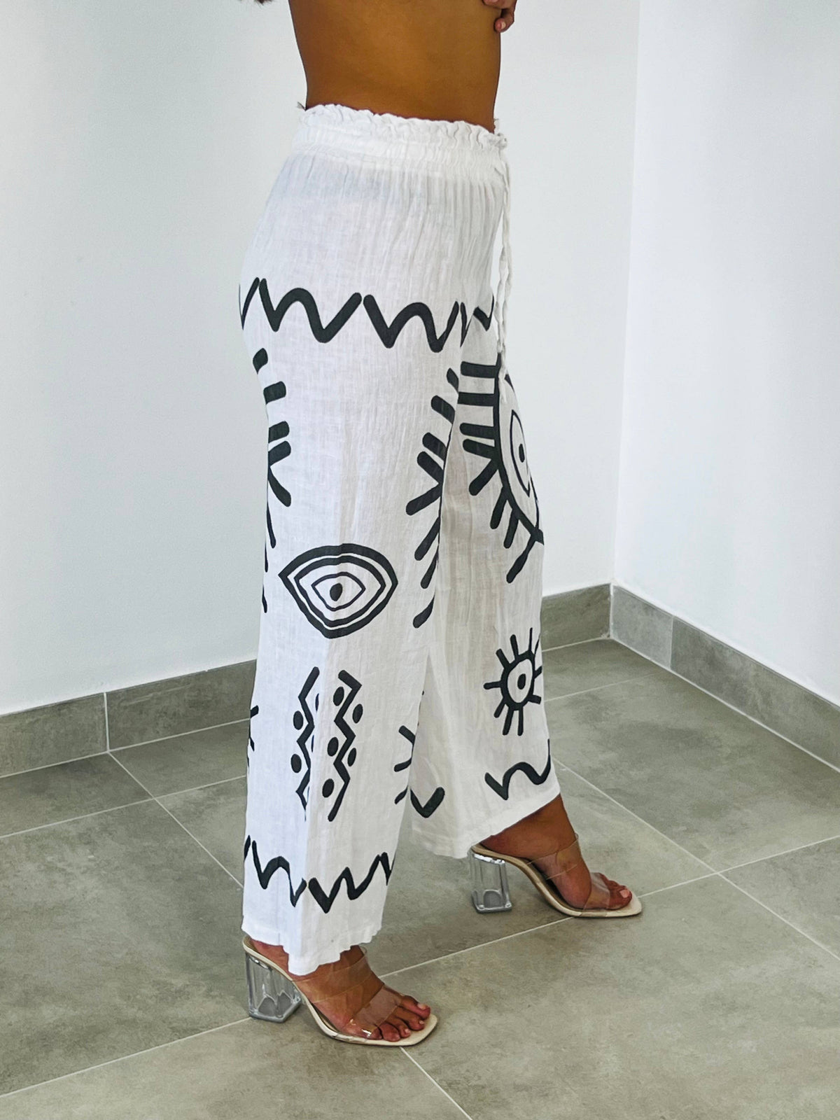PRINTED TROUSERS 100% LINEN - Ref-7193