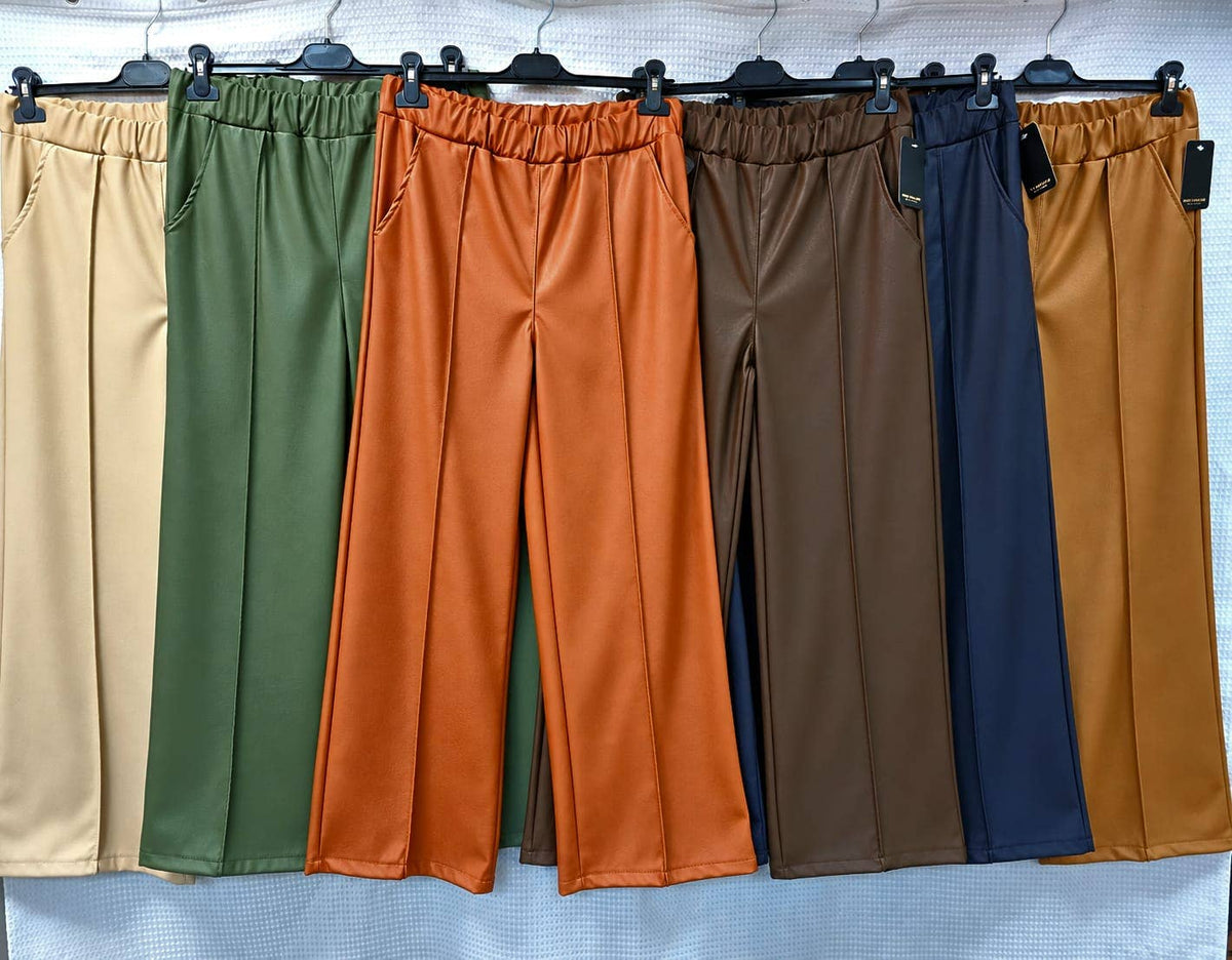 Vegan PU leather Look Wide Leg seam trousers