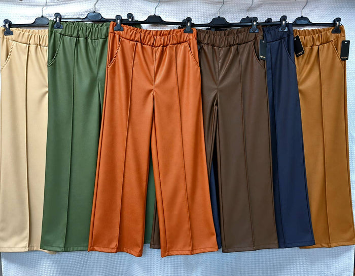Vegan PU leather Look Wide Leg seam trousers