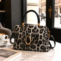 Elegant Glossy Leopard Print Top Handle Handbag-912-2
