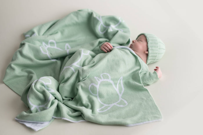 Baby blanket turtles soft green