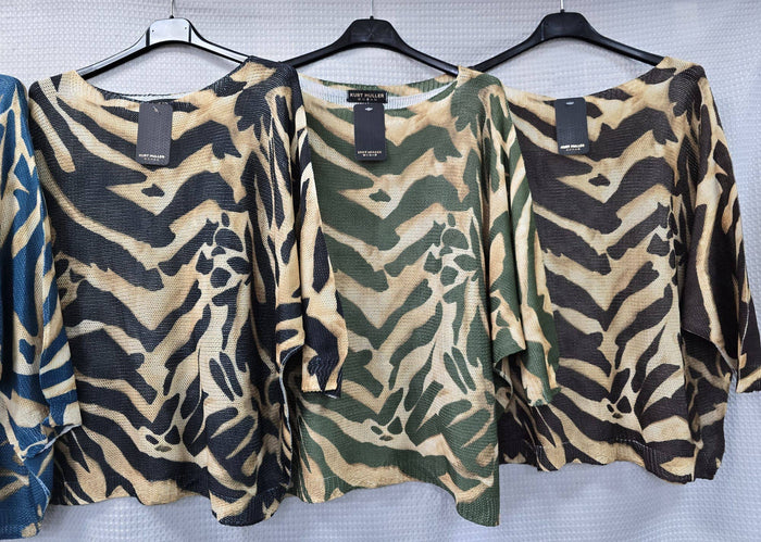 Zebra Printed Fine Mesh Knit Top