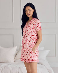 Wavy Stripe Heart Print Short Pyjama Set