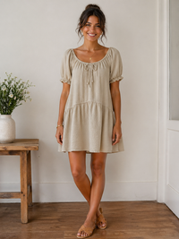 Crinkle Cotton Frill Detail Smock Dress