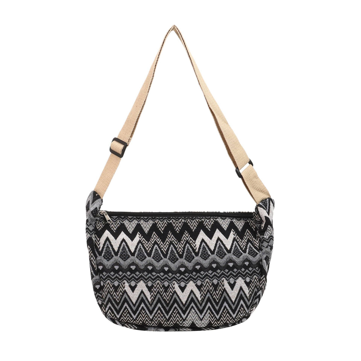 Medium Size Multicolour Zigzac Print Canvas Shoulder Bag