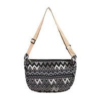 Medium Size Multicolour Zigzac Print Canvas Shoulder Bag