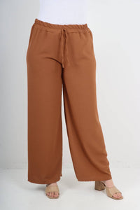 Italian Elastic Waistband Drawstring Wide Leg Trousers
