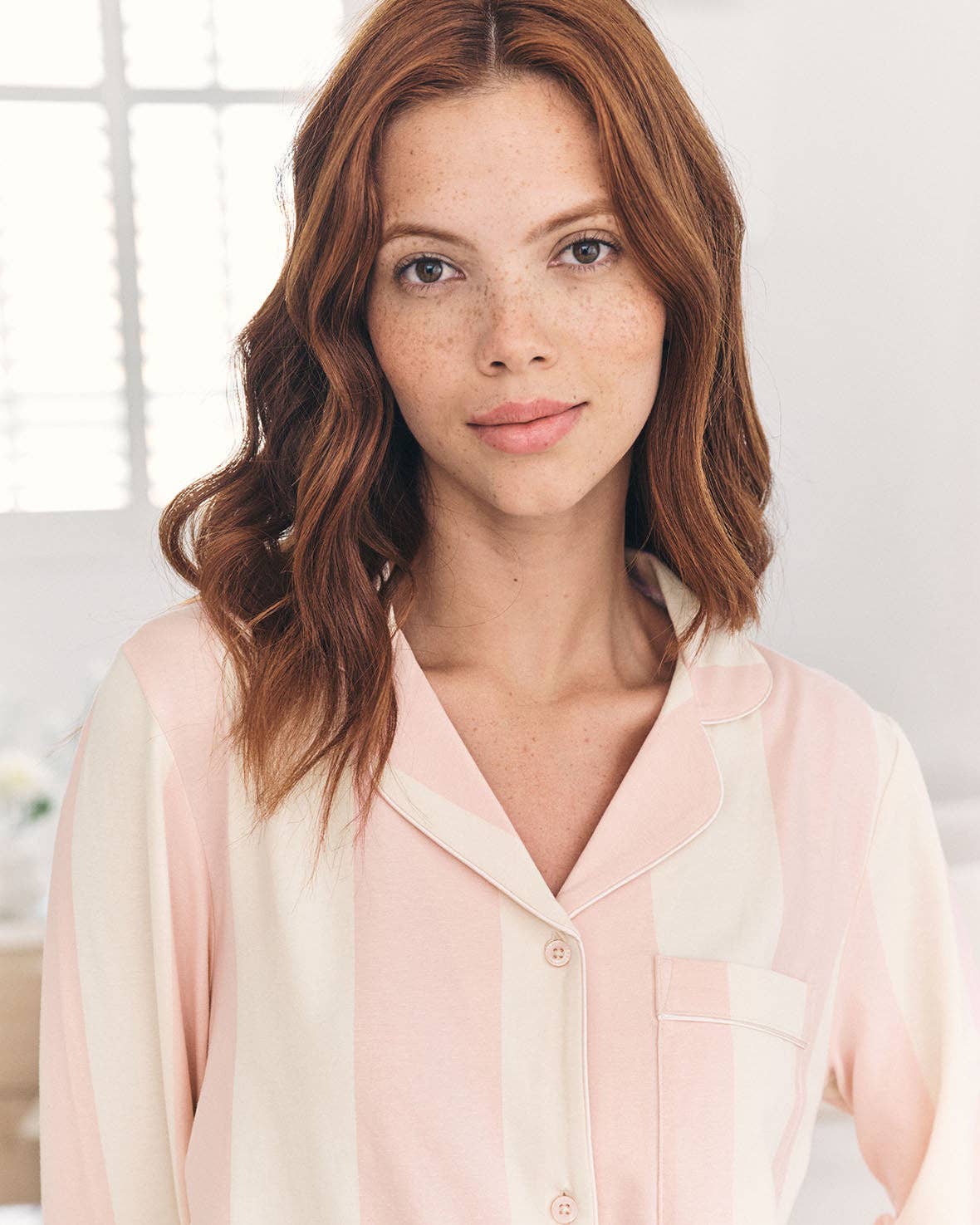 Chelsea Peers - Organic Cotton Stripe Long Pyjama Set - Dusky Pink