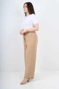 Italian Elastic Waistband Drawstring Wide Leg Trousers