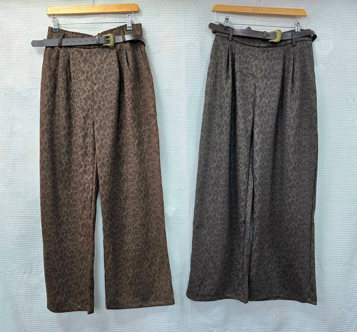 Animal Suedette Belted Wide Leg Trousers: Black