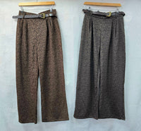 Animal Suedette Belted Wide Leg Trousers: Black