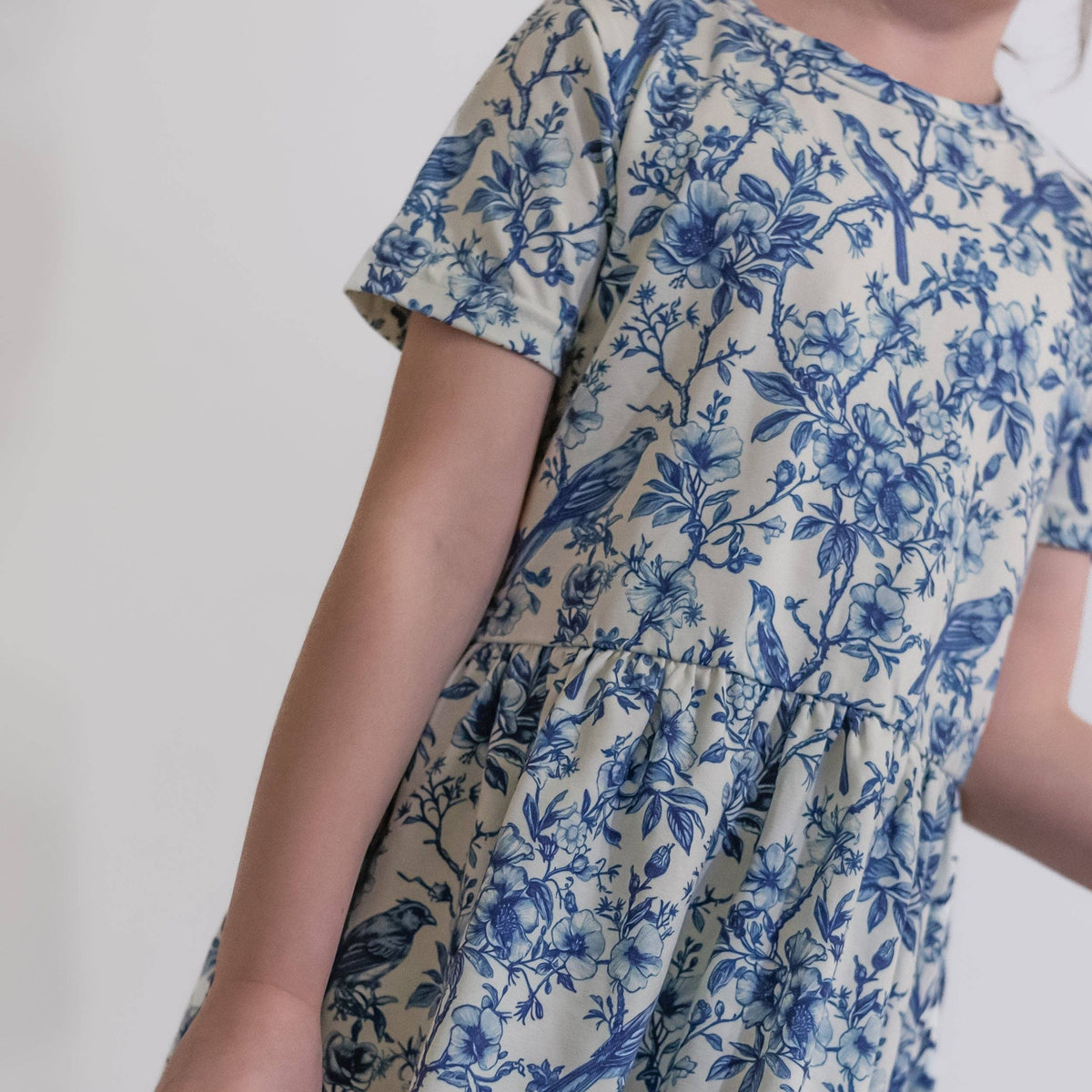 Girls Short Sleeve Cotton Dress - Willow Flower print
