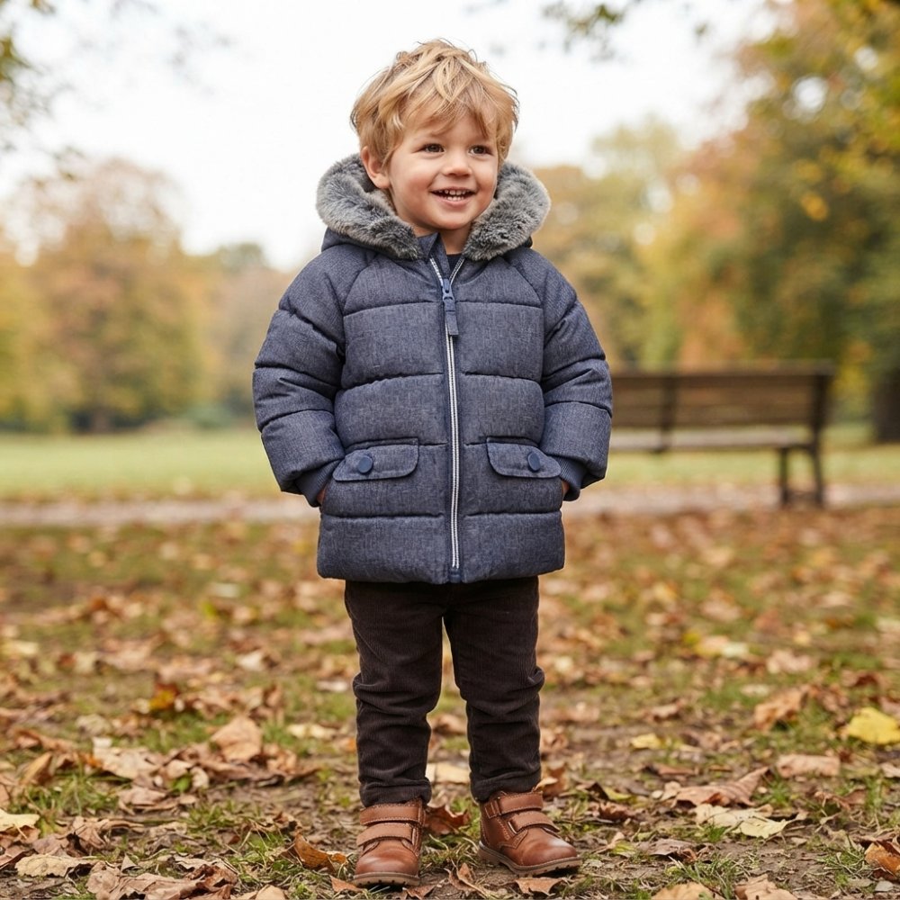 Blue Textured Boys Padded Coat - GX550