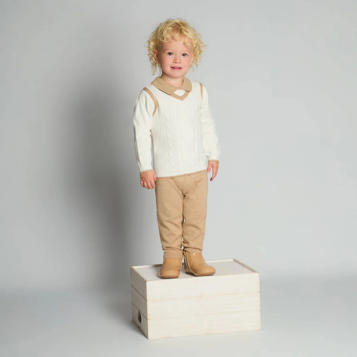 Baby Boy 2pc set 2447  Camel & Blue options - Jumper & Trousers