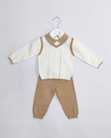Baby Boy 2pc set 2447  Camel & Blue options - Jumper & Trousers