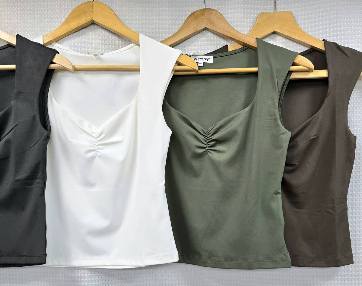 Scuba Rouched Sweetheart Neck Top: Green
