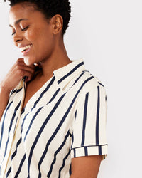 Organic Cotton Navy & Cream Stripe Print