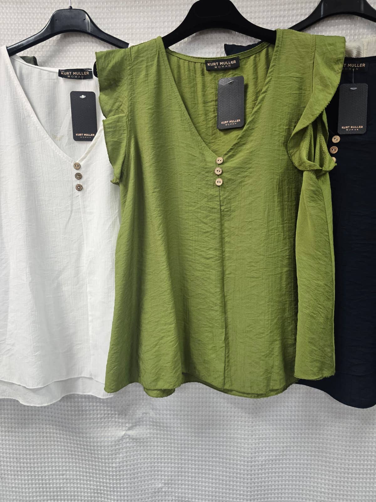 KM V Neck Button Frill Sleeve Top