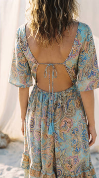 Boho Backless Summer Maxi Dress Romantic Paisley Gown