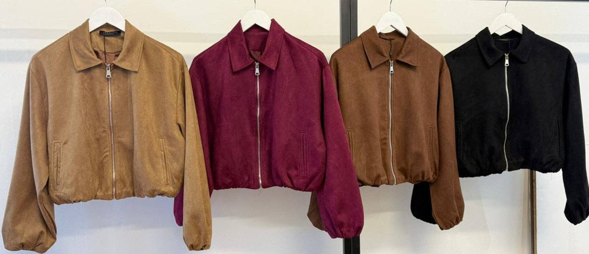Suede Puffed Bomber in Dark Khaki