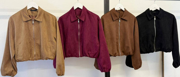 Suede Puffed Bomber in Black