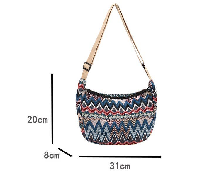 Medium Size Multicolour Zigzac Print Canvas Shoulder Bag