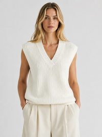 Ribbed V-Neck Knitted Vest