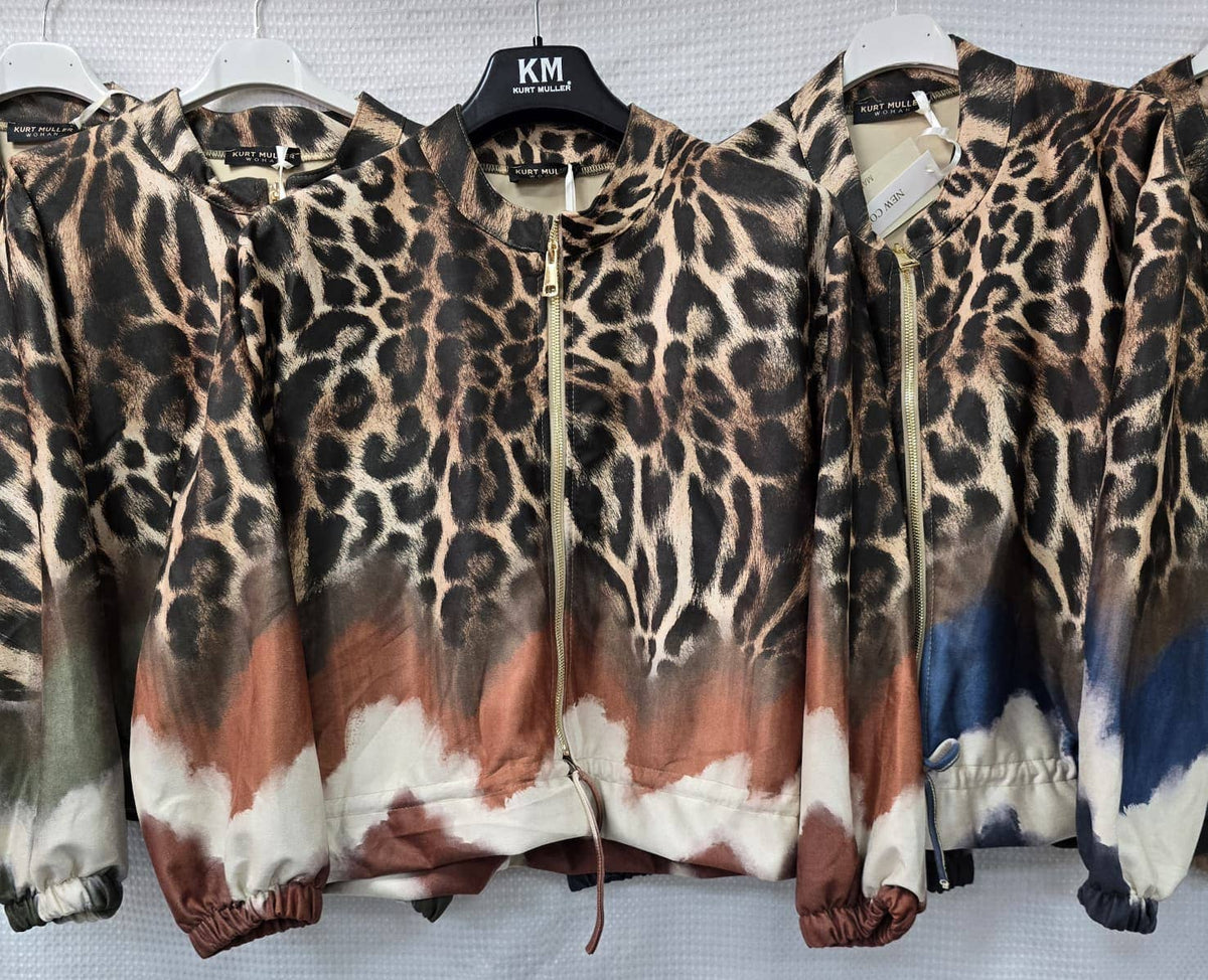 Suedette Leopard Zip Bomber Jacket: Various Colours