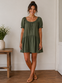 Crinkle Cotton Frill Detail Smock Dress