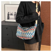 Medium Size Multicolour Zigzac Print Canvas Shoulder Bag
