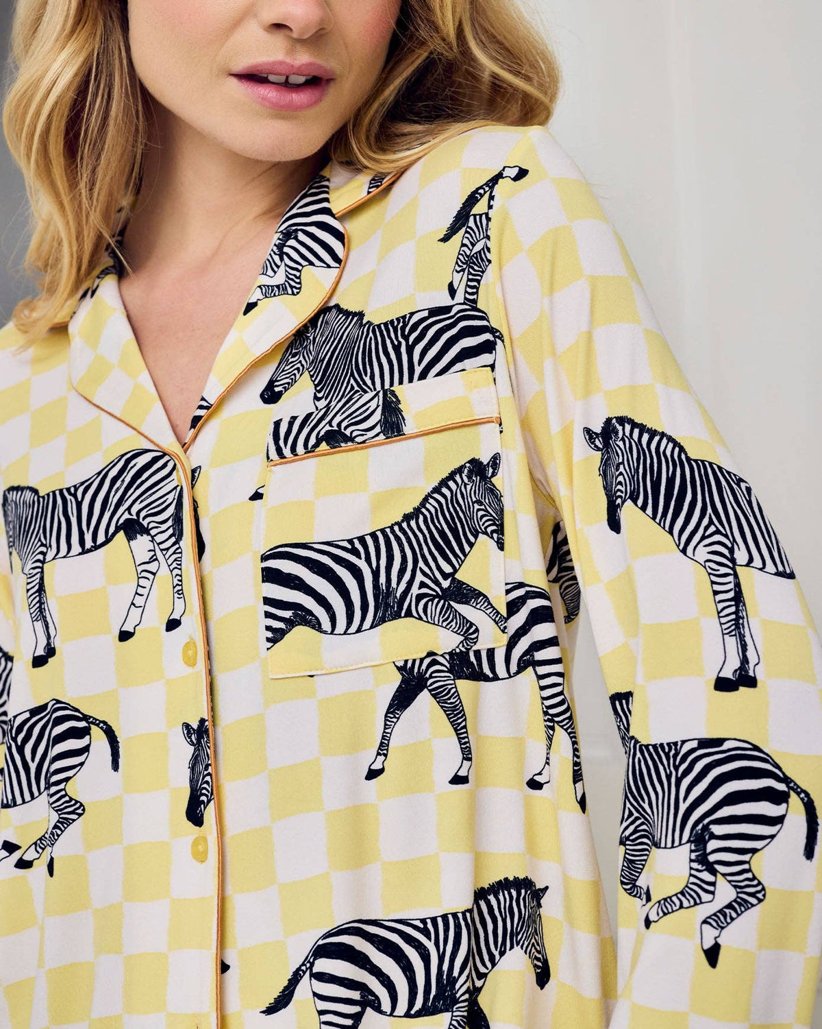 Zebra Checkerboard Print Long Pyjama Set